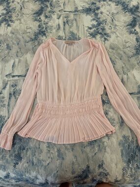 Philosophy Light Pink Pleated Peplum Blouse